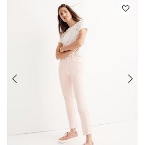 Garment dyed straight leg madewell jeans in pink